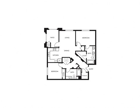 Floor plan for 2 beds, 2 baths, 1087 sqft